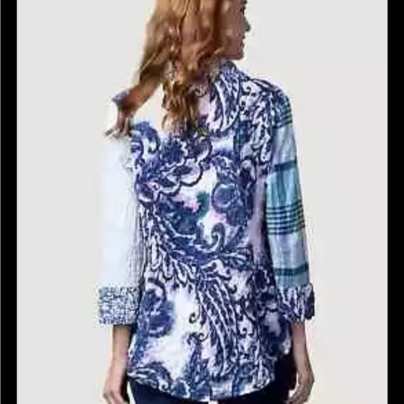 Habitat Stir It Up Button Front Shirt Mixed Print Art To Wear Blue - Picture 6 of 10